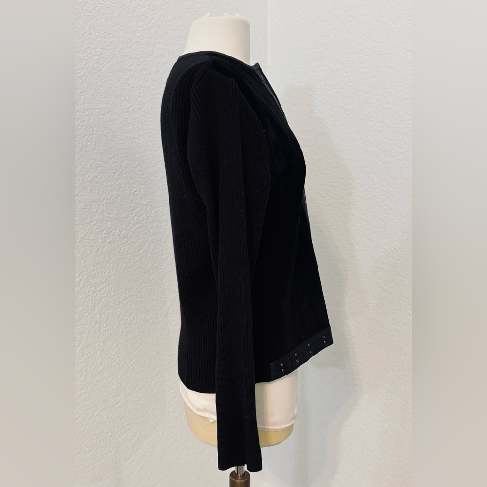 Vintage Escapade Suede Front Knit Sweater Jacked With Studded Leather Trim - L - Picture 5 of 8